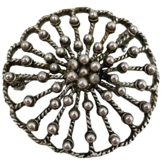 Vintage Coventry Silver Tone Brooch Metal Work Design 70's - Picture 1 of 11